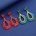 Aqua Green Green Teardrop Leaf Fan Crystal Five Designs Metal Dangle Earrings view 3