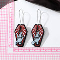 Silver Tone Coffin Printed Acrylic Hook Earrings in Six Designs view 5