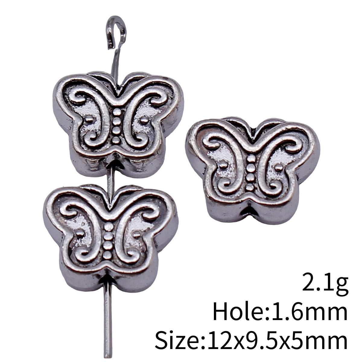 12x9.5x5mm 2.1g Antique Silver Zinc Alloy Double Sided Butterfly Small Hole Beads for DIY Jewelry Making