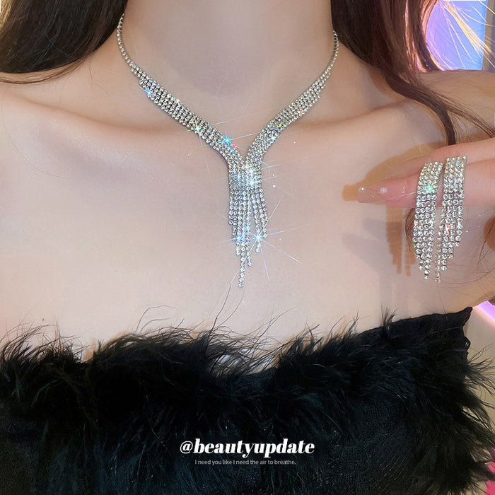 Crystal Fringe Necklace and Earring Sets in Seven Colors