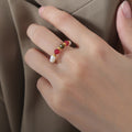 Stretch Pearl Bead Rings Red Green Faceted Stones Gold Accents view 6