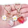 Resin Strawberry Charm Keychain with Heart Clasp and Daisy Rabbit Charms view 3