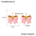 Enamel Bow Stud Earrings Pink White Blue Gold and Steel Frames view 7