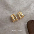 Gold Geometric Wavy Hoop Earrings Clear Star Set Stones view 1