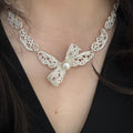 Silver Filigree Bow And Pearl Collar Necklace Pendant Jewelry view 1