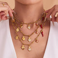 Heart Ladybug Chili and Medal Charm Necklace Collection in Gold Tone view 1