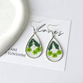 Green Teardrop Resin Pressed Flower Drop Earrings Silver view 6