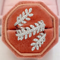 White Metal Wheat Leaf Open Adjustable Pave Zircon Ring view 3