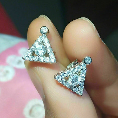 Silver Tone triangle cluster studs shown in front detail view