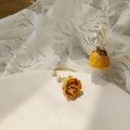 Yellow Rose Flower Drop Earrings Gold Wire Pearl Hooks view 3