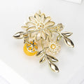 White Daisy and Yellow Berry Brooch with Green Leaves view 3