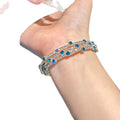 Silver Triple Row Blue Crystal Open Cuff Bangle Bracelet view 5