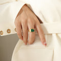 Open Adjustable Signet Rings With Green Striped Stone Inlay view 7
