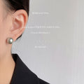 Grey Pearl Round Ball Stud Earrings Large Small Sizes view 2