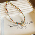 Multicolor Seed Bead Necklace Square White Pendant Gold view 6