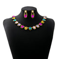 Gold Tone Gemstone Collar Necklace Matching Drop Earring Set view 12