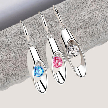 Oval Openwork Drop Earrings with Three Crystal Colors