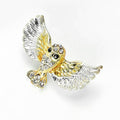 Gold Silver Two Tone Owl Brooch Spread Wings Crystal view 3