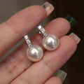Silver Tone Pearl Huggie Earrings Clear Stone Bars Two Styles view 1