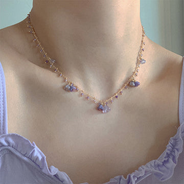Gold Purple Crystal Cluster Charm Necklace Single Style