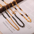 Gold Beaded Necklace Tiger Eye Pearl or Black Bead view 2