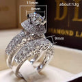 Round Halo And Marquise Floral Band Two-Ring Set In Silver Tone view 5