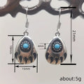 Antique Silver Bear Paw Dangle Earrings Turquoise Center Stone view 4