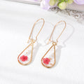 Gold Tone Clear Resin Pressed Flower Teardrop Hook Earrings view 5