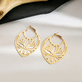 Gold and Silver Cutout Lotus Flower Hoop Earrings Pair view 3