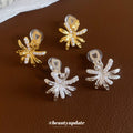 Crystal Flower Clip On Earrings In Silver And Gold Tones view 4