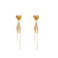 Gold and Silver Rose Pearl Look Chain Tassel Earrings view 5