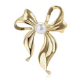 Polished Pearl Center Bow Brooch Silver Gold Two Tones view 5
