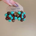 Green And Brown Beaded Woven Stud Earrings Jewelry view 6