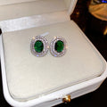Green Oval Crystal Halo Stud Earrings For Women Jewelry view 4