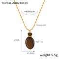 Gold Titanium Steel Tigers Eye Oval Pendant Necklace Earring Set view 6