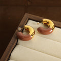 Gold Two-Tone Enamel C-Shape Chunky Stud Earrings Pair view 3