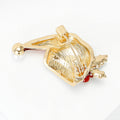 Red Santa Hat Enamel Brooch With Holly and Pearl Pom Pom view 4