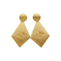 Textured Diamond Drop Earrings with Raised Floral Motifs view 5