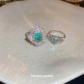 Silver Tone Green Rectangle Statement Ring With Clear Crystal Halo view 3