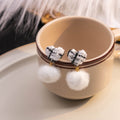 Eight Plaid Star Heart and Fuzzy Ball Stud Earrings view 6