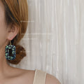 Green Navy Mottled Hollow Rectangle Resin Drop Earrings view 2