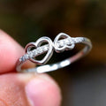 Silver Tone Double Heart Clear Stone Ring Sizes 6-10 view 3