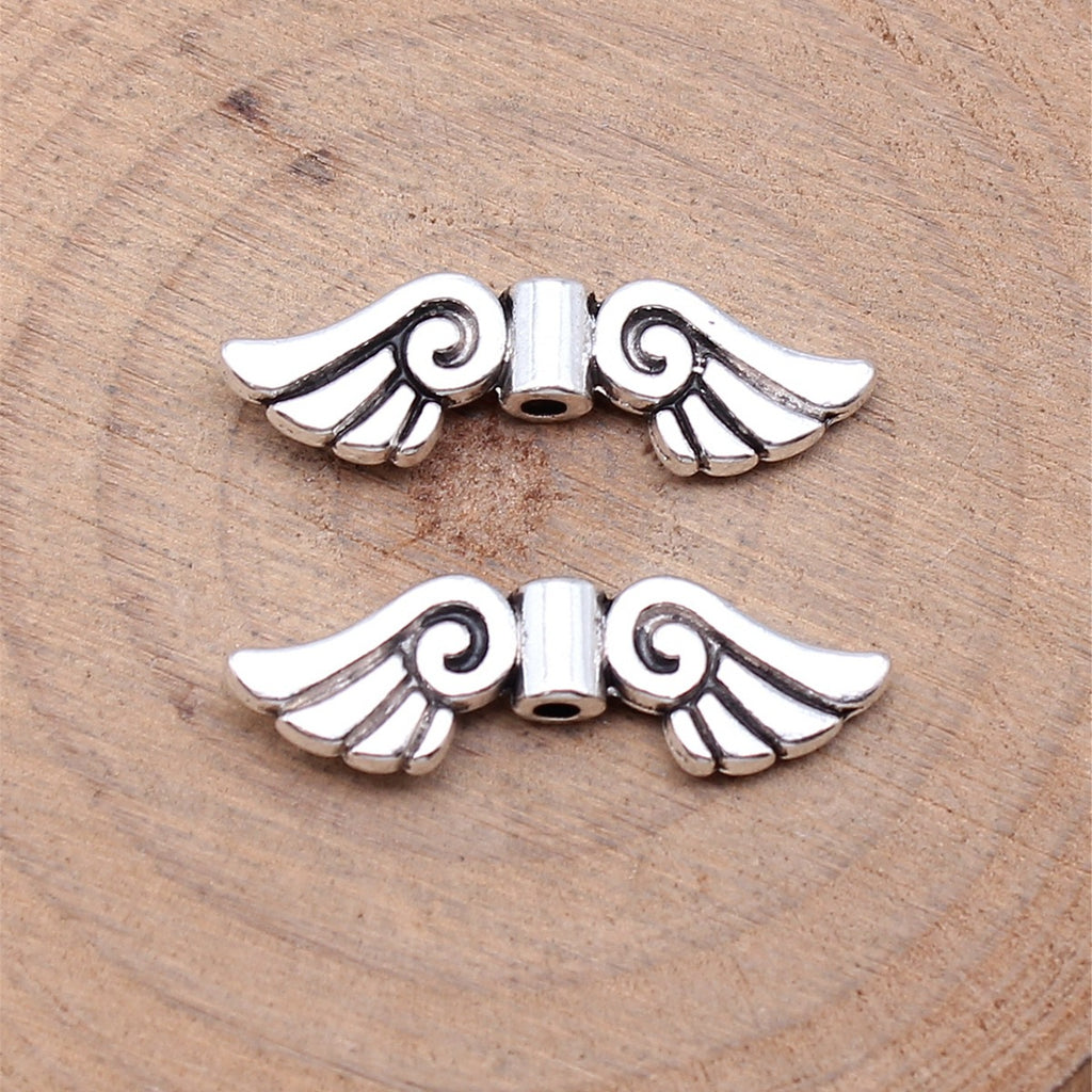 26x8mm 1.5g Antique Silver Zinc Alloy Angel Wing Loose Metal Beads for DIY Jewelry Making