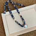 Blue Floral Ribbon Necklace With Heart Pendant Beaded Jewelry view 4