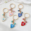 Enamel Heart Evil Eye Keychains with Beaded Chain Drops in Five Colors view 1