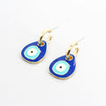 Gold Tone Blue Teardrop Evil Eye Huggie Drop Earrings view 4