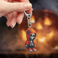 Orange Hooded Skull Wood Plaque Keychain Lobster Clasp view 3