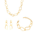 Gold Open Irregular Rhombus Link Necklace Bracelet Earrings Set view 5