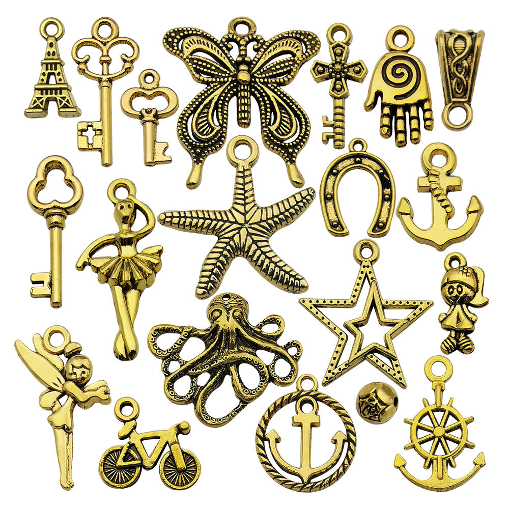 Plated Iron Starfish Butterfly Cross Charm Pendant for DIY Bracelet Keychain Jewelry
