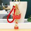 Jeweled Red and Blue Handbag Keychains with Long Dangle Accents view 7